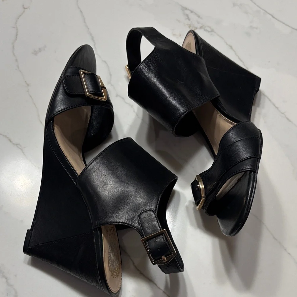 Vince Camuto Black Wedge Sandals with Buckle